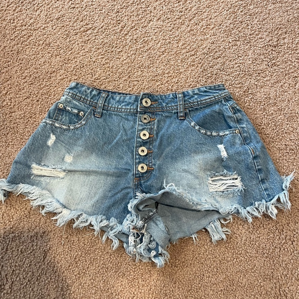 RUE 21 High-Rise Distressed ButtonFly Denim Shorts